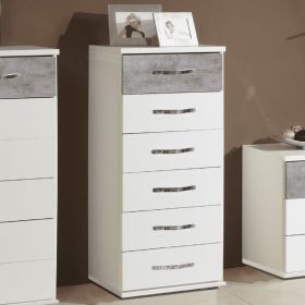 Willemet Narrow Chest with 6 Drawers - Concrete Grey and White