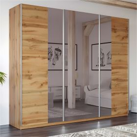 Lothian 3 Sliding Door Wardrobe with Mirror - 250 Oak Wotan