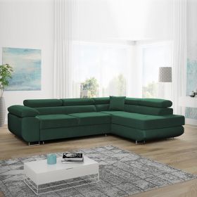 Cambridge Modern Design L-Shape Large Corner Sofabed with Adjustable Headrests - Green