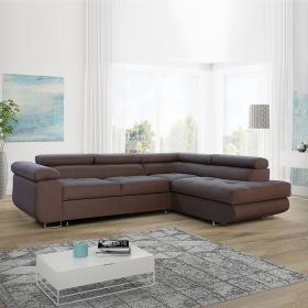 Cambridge Modern Design L-Shape Large Corner Sofabed with Adjustable Headrests - Brown