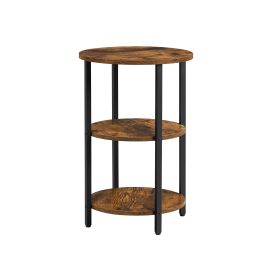 Brown 3-Tier Round Nightstand Side Table