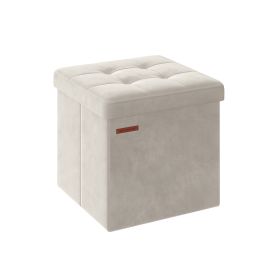 38 x 38 x 38 cm Foldable Storage Ottoman Bench Cream White
