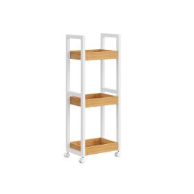 3-Tier Slim Storage Trolley White and Natural