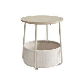 Round Side Table with Basket Cream White