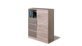 Cupola Oak Sonoma  3 Drawers Chest of Drawers with Door -  Cappuccino Gloss Fronts