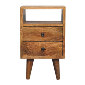 Rustico Tiny 2 Drawer Bedside Table with Open Slot - Oak