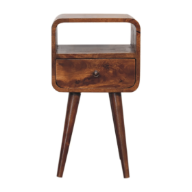 Rustico 1 Drawer Curved Bedside Table with Open Slot - Chestnut