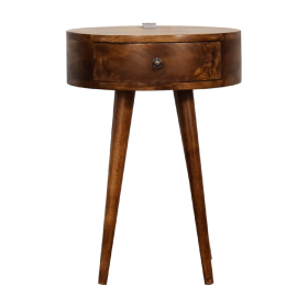 Verde Rounded Bedside Table with Reading Light - Chestnut