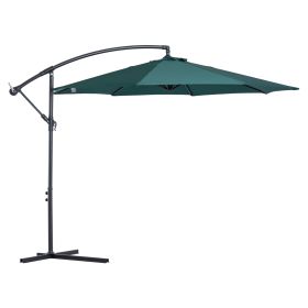 3M Garden Banana Parasol Hanging Cantilever Umbrella with Crank Handle, 8 Ribs and Cross Base for Outdoor, Sun Shade, Dark Green