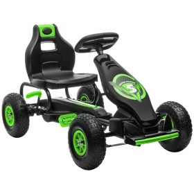 Children Pedal Go Kart, Racing Go Cart with Adjustable Seat, Inflatable Tyres, Shock Absorb, Handbrake, for Boys and Girls Ages 5-12, Green