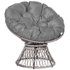 360° Swivel Rattan Papasan Moon Bowl Chair Round Lounge Garden Wicker Basket Seat with Padded Cushion Oversized for Outdoor Indoor, Grey