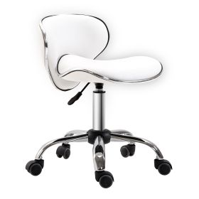 PU Leather Rolling Swivel Salon Chair Salon Stool with Backrest White
