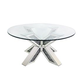Round Glass Coffee Table with Mirrored Legs