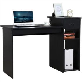 Writing and Computer Desk with Drawer and Shelves Study Table - Black