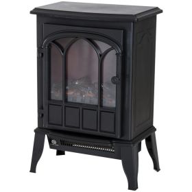 Freestanding Electric Fireplace Heater, 1000W/2000W-Black 