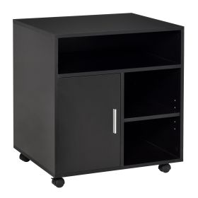 Multi-Storage Printer Stand Unit Office Desk Side Mobile Storage w/ Wheels Modern Style 60L x 50W x 65.5H cm - Black