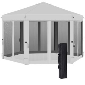 3.2m Pop Up Gazebo Hexagonal Canopy Tent Outdoor Sun Protection with Mesh Sidewalls, Handy Bag, Light Grey