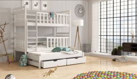 Clare Wooden 2 Drawers Bunk Bed with Trundle - White