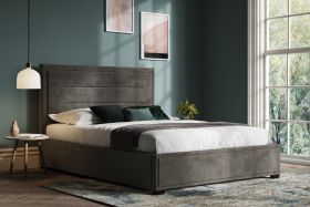 Modern Luxury Redefined Manassas Ottoman Sleigh with Gas Lift Storage Bed Mid Grey Velvet - King Size