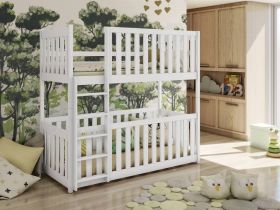 Kellog Wooden Bunk Bed with Cot Bed and Bonnell Mattress - White