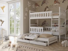 Cora Wooden 2 Drawer Storage Bunk Bed with Foam Mattress - White