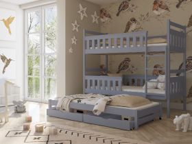 Cora Wooden 2 Drawer Storage Bunk Bed with Foam Mattress - Grey