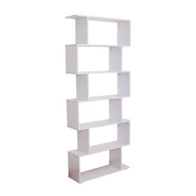 S Shape Wooden 6-tier Bookshelf Open Concept Bookcase Storage Display Unit for Home Office Living Room, White