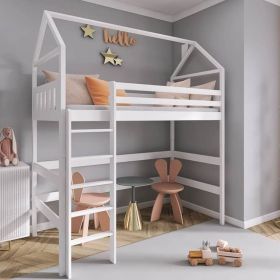 Ajax Siena Wooden Loft Bed with Foam Mattress - White