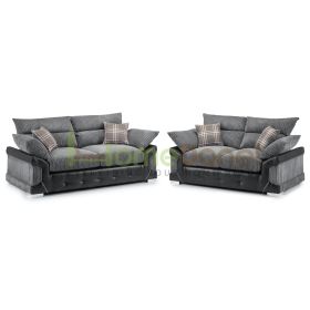 Loga Fabric 3 & 2 Seater Sofa - Grey/Black