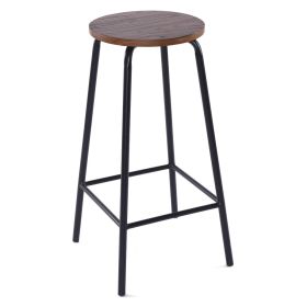 Phoenix Elegance Bar Stool with Metal Frame and Wood Seat Pad - Black and Natural