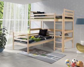 Loft Wooden Double Kids Bunk Bed with Foam Mattress - Pine