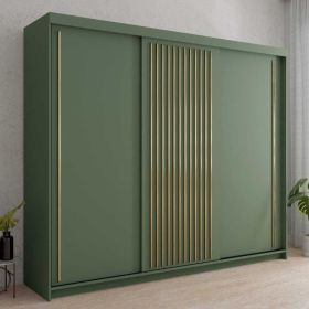 Kesteven Gold Strip Design Green Sliding Door Large Wardrobe - 250cm