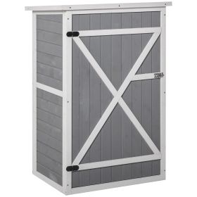 Wooden Garden Storage Shed Fir Wood Tool Cabinet Organiser with Shelves 75L x 56W x115Hcm Grey
