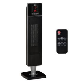 Ceramic Tower Heater Oscillating Space Heater w/ Remote Control 8hrs Timer Tip-Over Overheat Protection 1000W/2000W-Black