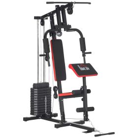Multi Gym with Weights, Multifunction Home Gym Machine with 66kg Weight Stack for Full Body Workout and Strength Training, Red