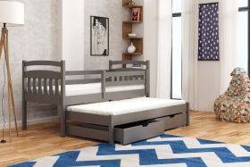 MAGELLAN Wooden 2 Drawers Storage Double Bed with Trundle and Bonnell Foam Mattress - Graphite