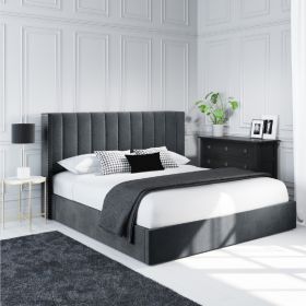 Grey Velvet Ottoman Bed with Winged Headboard - 4 Sizes