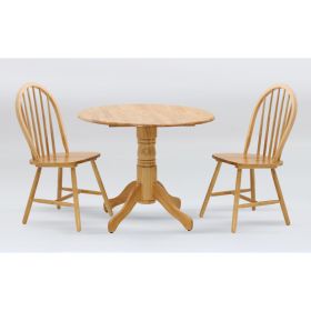 Batesville Solid Rubberwood Round Dining Set Classic Charm with 2 Chairs in Natural Wood