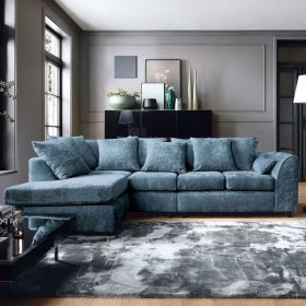 Gilliver Plus Crushed Chenille Corner Sofa - Left Arm Dark Blue