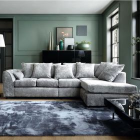 Gilliver Plus Crushed Chenille Corner Sofa - Right Arm Light Grey