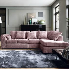 Gilliver Plus Crushed Chenille Corner Sofa - Right Arm French Pink