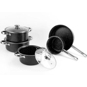 8 PC Non Stick Carbon Steel Saucepan Frying Pan Milk Pan Cookware Set - Black