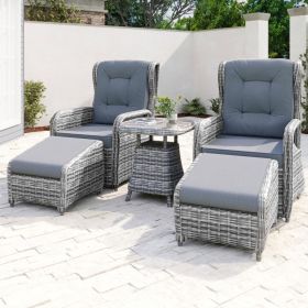 Dark Grey Rattan Reclining Sun Lounger Set with Table and Footstools - Aspen
