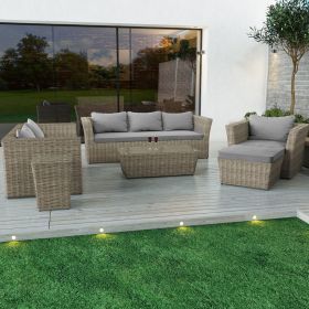 6 Seater Light Grey Rattan Garden Sofa Set - Fortrose