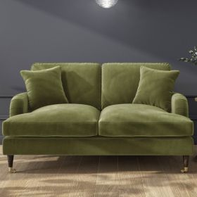 Olive Green Velvet 2 Seater Sofa