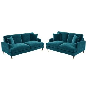 Teal Blue Velvet 3 Seater Sofa & 2 Seater Sofa Set