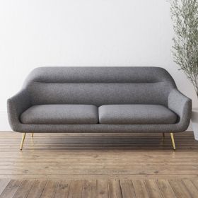 Curved Back 2 Seater Sofa in Grey Woven Fabric - Kiko
