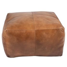 Natural Tan Leather Square Pouffe