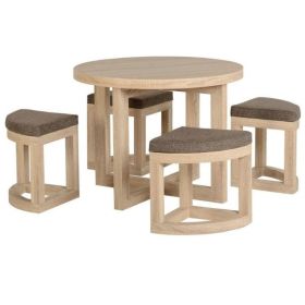 Seconique Oak Dining Set + 4 Stowaway Chairs with Brown Linen Seats