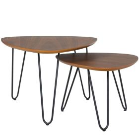 Walnut Set of 2 Tables with Black Hairpin Legs